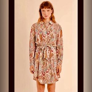 Mia Melon Paisley Button-Front Long Sleeve Dress - Multi